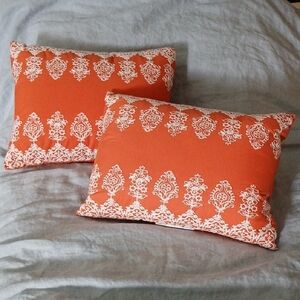 Embroidered Orange Decorative Accent Pillow - Set of 2